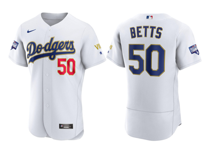 Men's Los Angeles Dodgers #50 Mookie Betts White Flex Base Sttiched MLB Jersey