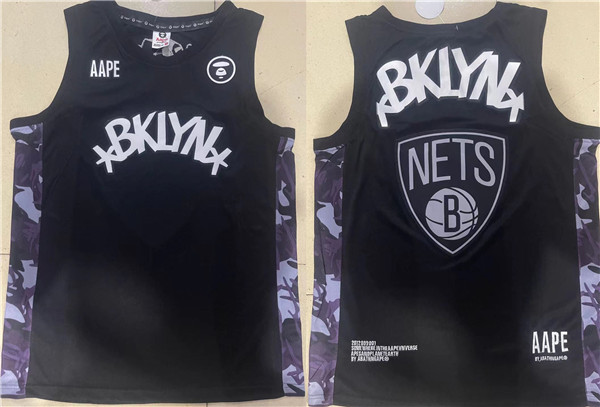 Men's Brooklyn Nets Black AAPE Patch Stitched Basketball Jersey