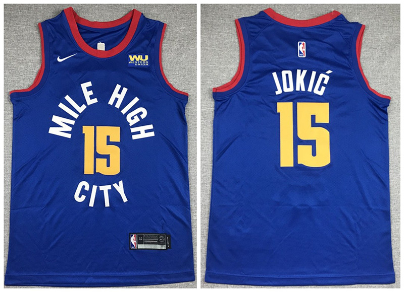 Men's Denver Nuggets #15 Nikola Jokic Blue Stitched Jersey