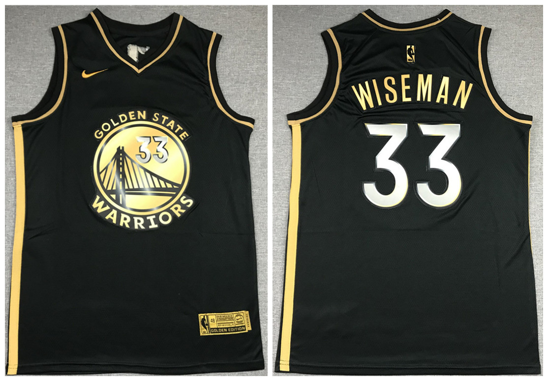 Men's Golden State Warriors #33 James Wiseman Black Gold Edition Stitched Jersey