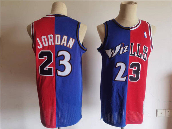 Men's Chicago Bulls/Wizards #23 Michael Jordan Red/Blue Throwback Stitched Jersey