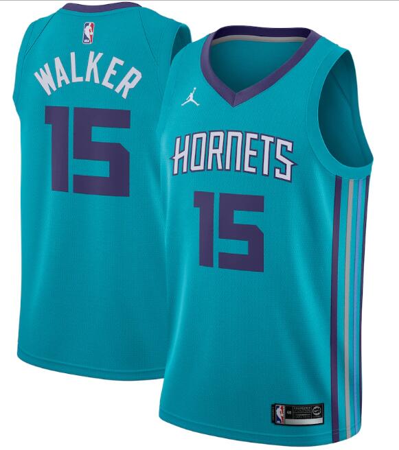 Men's Charlotte Hornets #15 Kemba Walker Teal Icon Edition Swingman Stitched Jersey