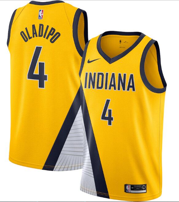 Men's Indiana Pacers #4 Victor Oladipo Yellow Statement Edition Swingman Stitched Jersey