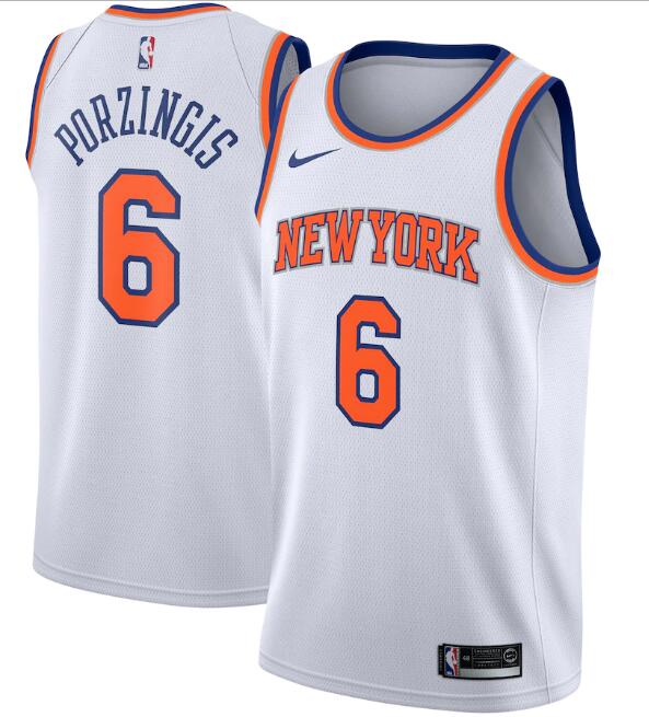 New Yok Knicks #6 Kristaps Porzingis White Association Edition Stitched Swingman Jersey