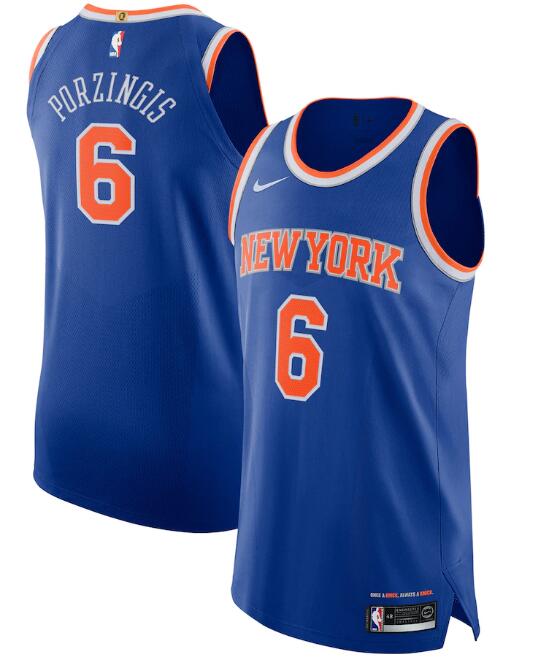 New Yok Knicks #6 Kristaps Porzingis Blue Icon Edition Stitched Jersey