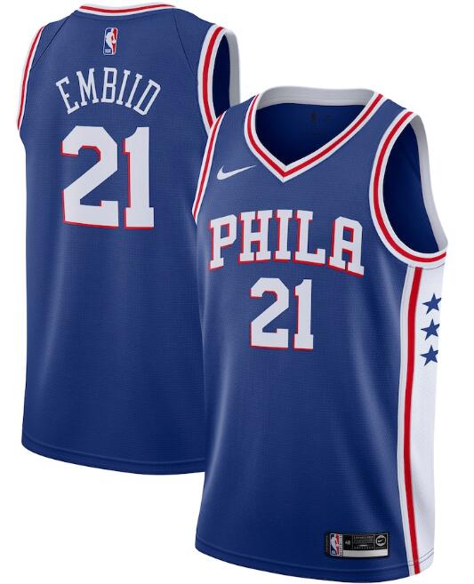 Men's Philadelphia 76ers #21 Joel Embiid Royal Icon Edition Stitched Swingman Jersey