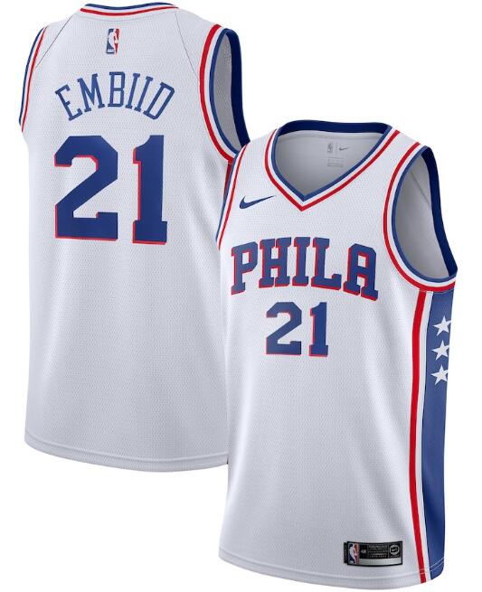 Men's Philadelphia 76ers #21 Joel Embiid White Association Edition Stitched Swingman Jersey