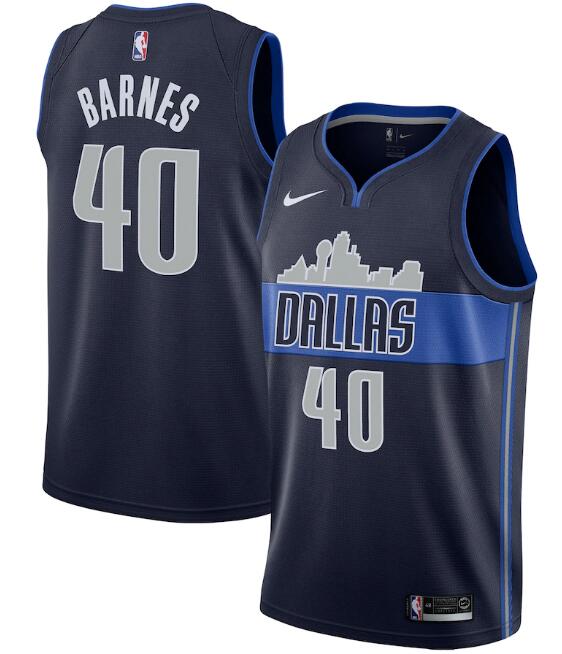 Men's Dallas Mavericks #40 Harrison Barnes Navy Statement Edition Swingman Stitched Jersey