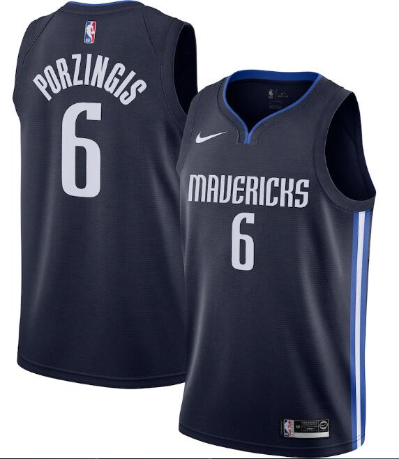 Men's Dallas Mavericks #6 Kristaps Porzingis Navy Statement Edition Stitched Jersey