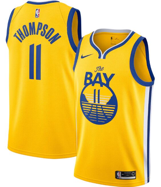 Men's Golden State Warriors #11 Klay Thompson Gold Statement Edition Stitched Jersey