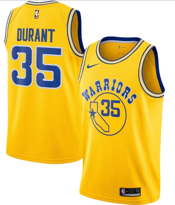Men's Golden State Warriors #35 Kevin Durant Gold Statement Edition Swingman Stitched Jersey