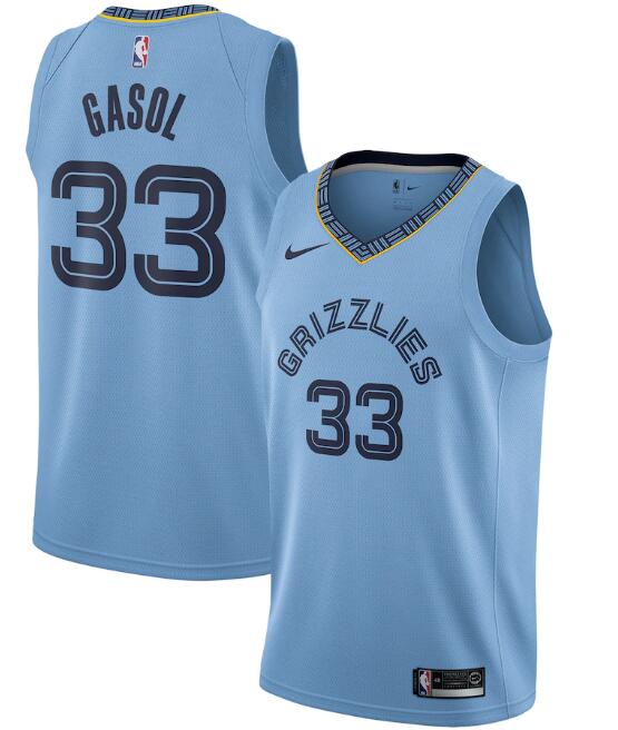 Men's Memphis Grizzlies #33 Marc Gasol Light Blue Statement Edition Stitched Jersey