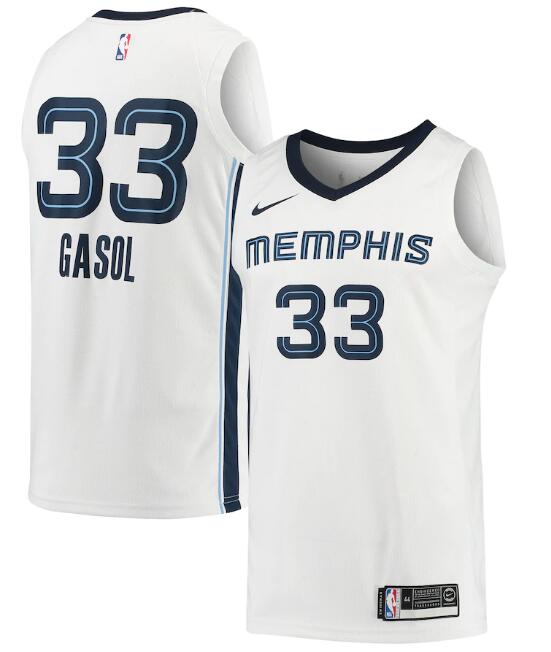 Men's Memphis Grizzlies #33 Marc Gasol White Association Edition Stitched Jersey