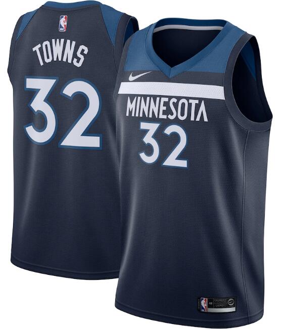 Men's Minnesota Timberwolves #32 Karl-Anthony Towns Navy Icon Edition Stitched Jersey