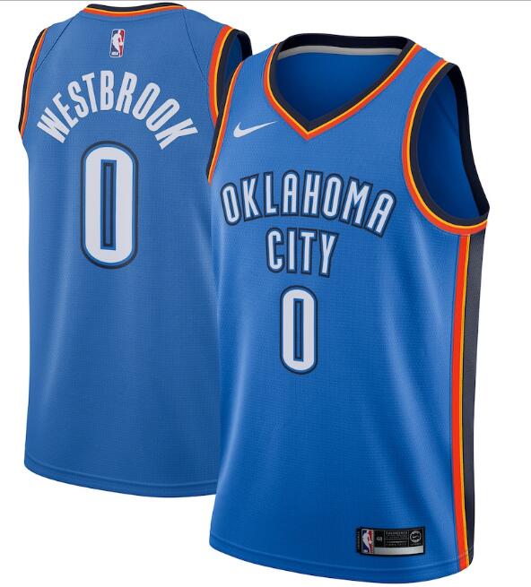 Men's Oklahoma City Thunder #0 Russell Westbrook Blue Icon Edition Stitched NBA Jersey