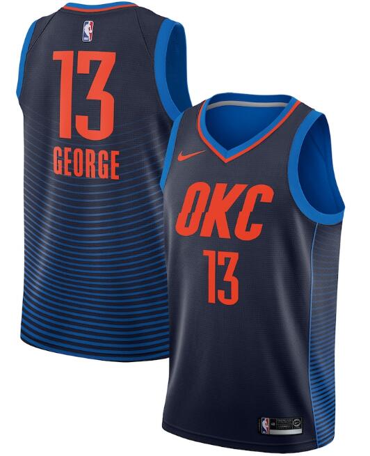 Men's Oklahoma City Thunder #13 Paul George Navy Statement Edition Stitched NBA Jersey
