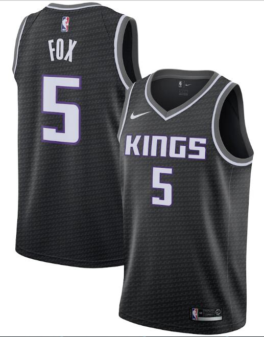 Men's Sacramento Kings #5 De'Aaron Fox Black Statement Editon Stitched Jersey