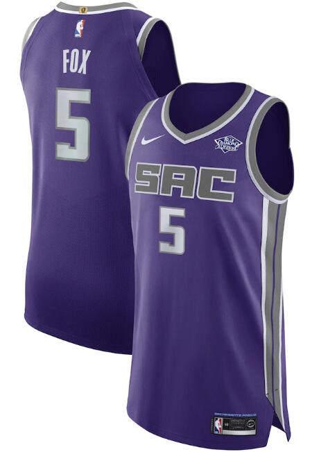 Men's Sacramento Kings #5 De'Aaron Fox Purple Icon Editon Stitched Jersey