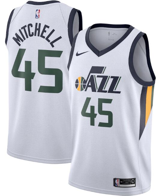 Men's Utah Jazz #45 Donovan Mitchell White Association Edition Swingman Stitched Jersey