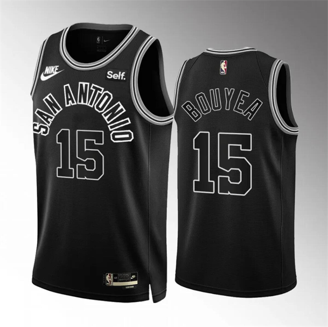 Men's San Antonio Spurs #15 Jamaree Bouyea 2022/23 Black Classic Edition Stitched Basketball Jersey