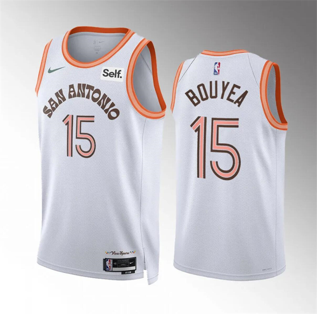 Men's San Antonio Spurs #15 Jamaree Bouyea White 2023/24 City Edition Stitched Basketball Jersey