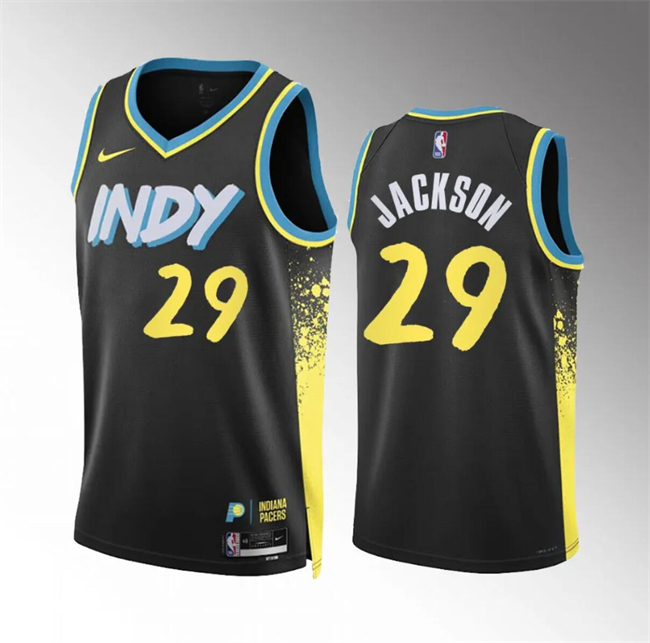 Men's Indiana Pacers #29 Quenton Jackson Black 2023/24 City Edition Stitched Basketball Jersey
