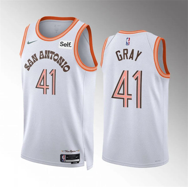 Men's San Antonio Spurs #41 Raiquan Gray White 2023/24 City Edition Stitched Basketball Jersey
