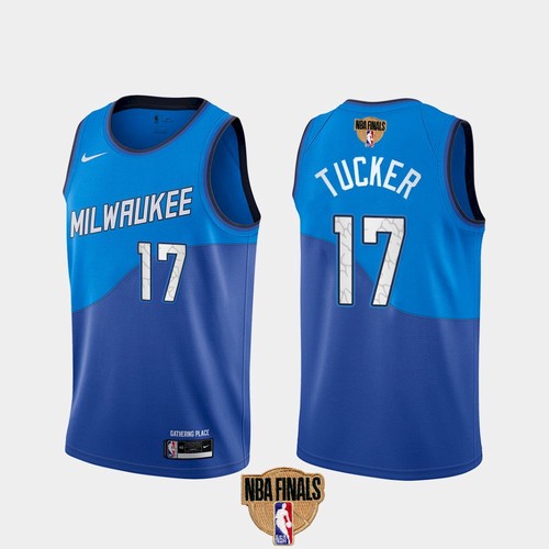 Men's Milwaukee Bucks #17 P.J. Tucker 2021 NBA Finals Blue City Edition Stitched Jersey