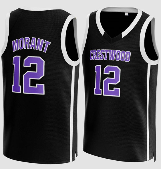Men's Crestwood High School Knights #12 Ja Morant Black Stitched Basketball Jersey