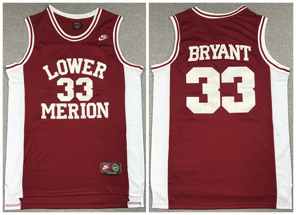 Men's Los Angeles Lakers #33 Kobe Bryant Red Lower Merion High School Stitched Jersey