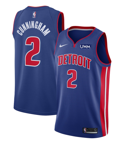 Men's Detroit Pistons #2 Cade Cunningham Blue Draft First Round Pick Icon Edition Stitched Basketball Jersey