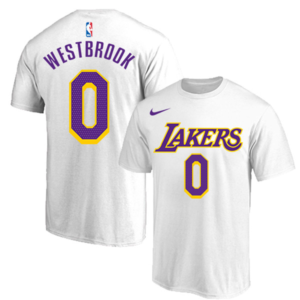 Men's Los Angeles Lakers #0 Russell Westbrook White Basketball T-Shirt