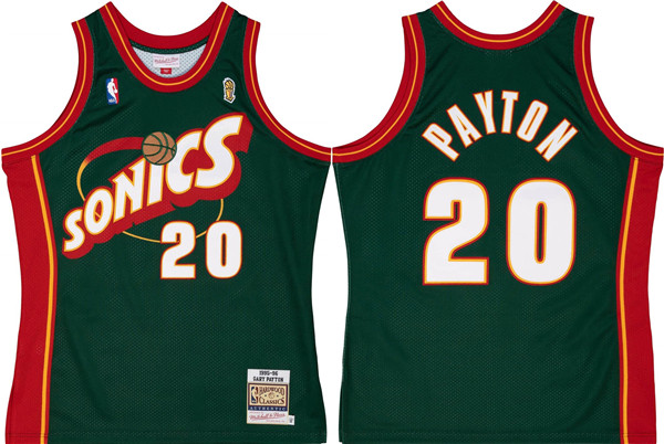 Men's #20 Gary Payton Green 1995-96 Throwback SuperSonics Stitched Jersey
