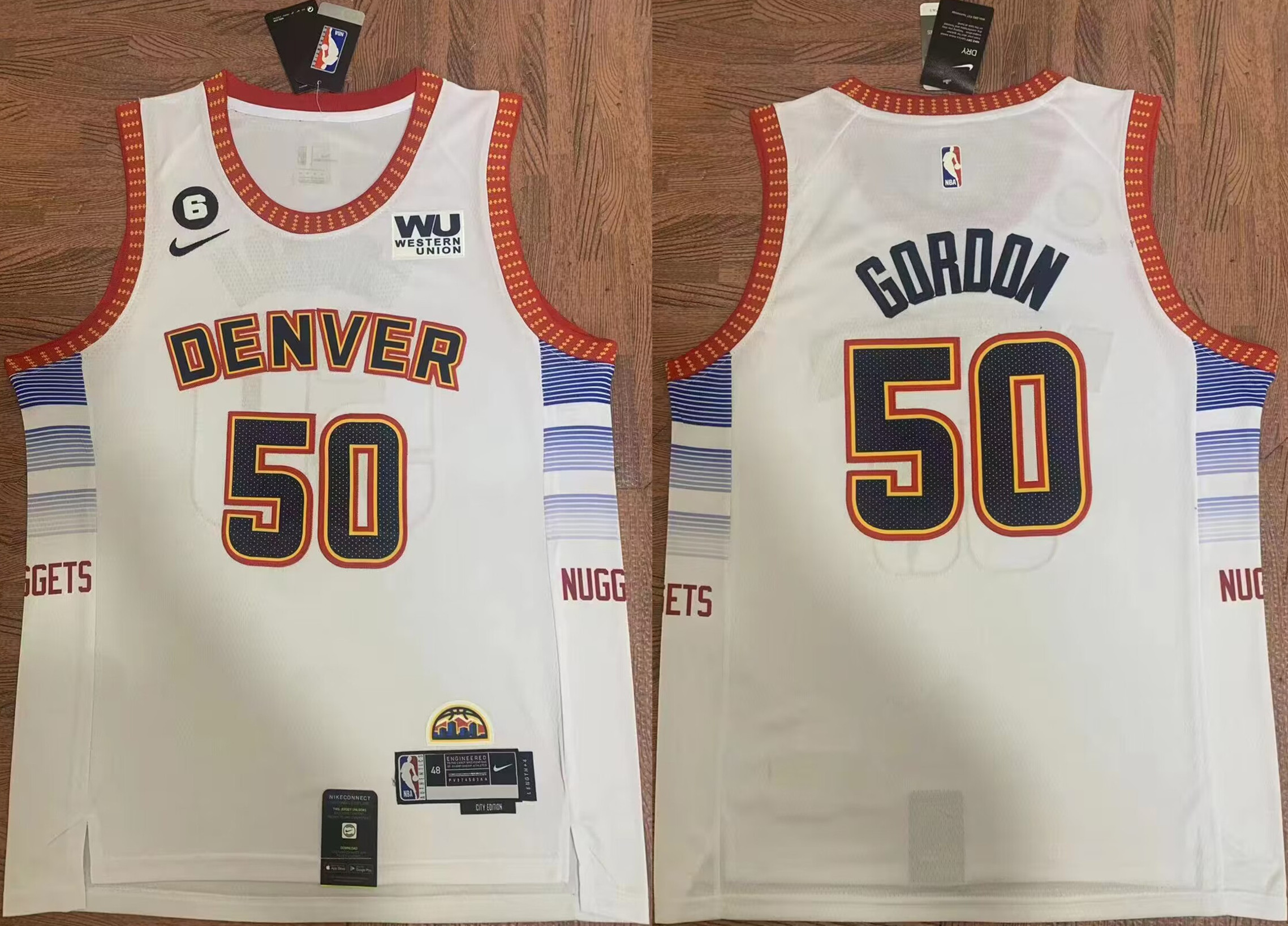 Men's Denver Nuggets #50 Aaron Gordon White 2023 Finals Icon Edition With NO.6 Patch Stitched Basketball Jersey