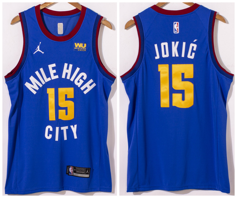 Men's Denver Nuggets #15 Nikola Jokic Blue Stitched Jersey