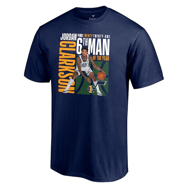 Men's Utah Jazz 2021 Navy Jordan Clarkson NBA 6th Man Of The Year T-Shirt