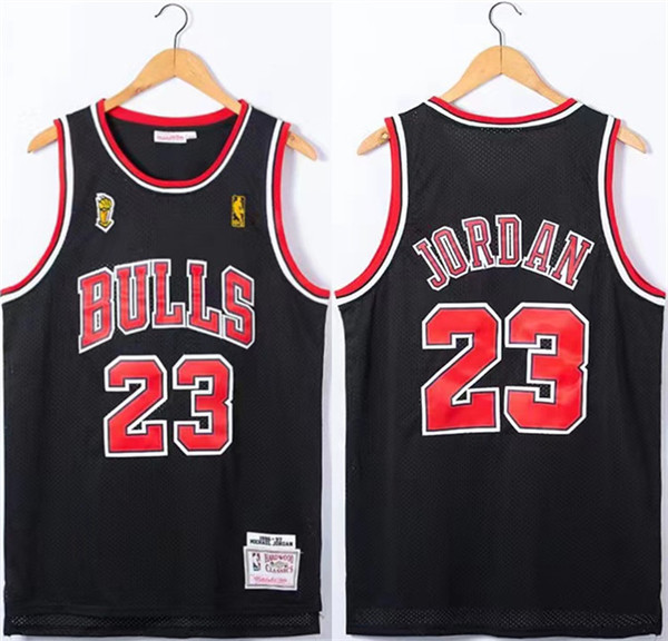Men's Chicago Bulls #23 Michael Jordan Black 1996-97 Throwback Champions Stitched Jersey