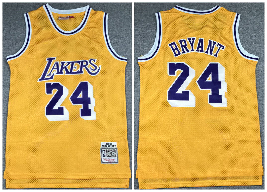 Men's Los Angeles Lakers #24 Kobe Bryant Yellow Throwback Stitched Jersey