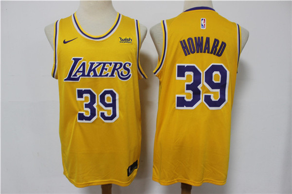 Men's Los Angeles Lakers #39 Dwight Howard Yellow Stitched Basketball Jersey