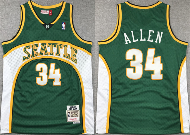 Men's #34 Ray Allen Green 2006-07 Throwback SuperSonics Stitched Jersey
