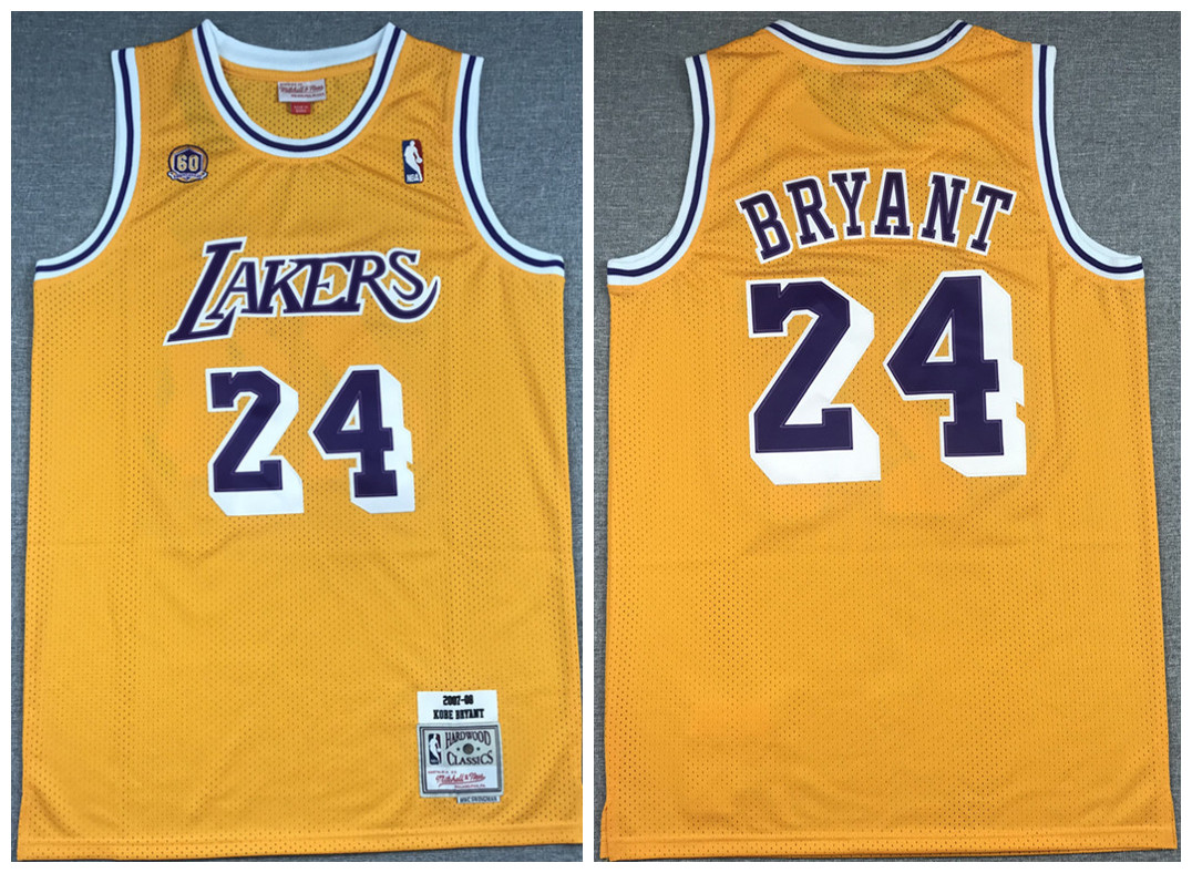 Men's Los Angeles Lakers #24 Kobe Bryant Gold 60th Season Throwback Stitched Jersey