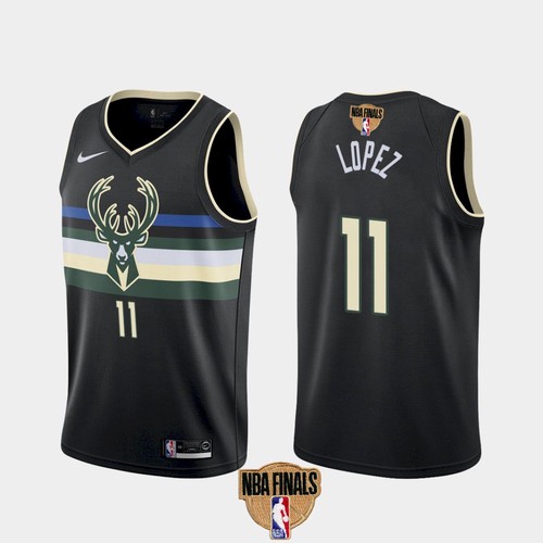 Men's Milwaukee Bucks #11 Brook Lopez 2021 NBA Finals Black Statement Edition Stitched Jersey