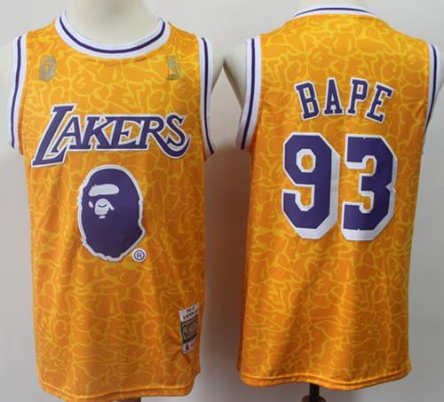 Men's Los Angeles Lakers #93 Bape Gold Stitched NBA Jersey