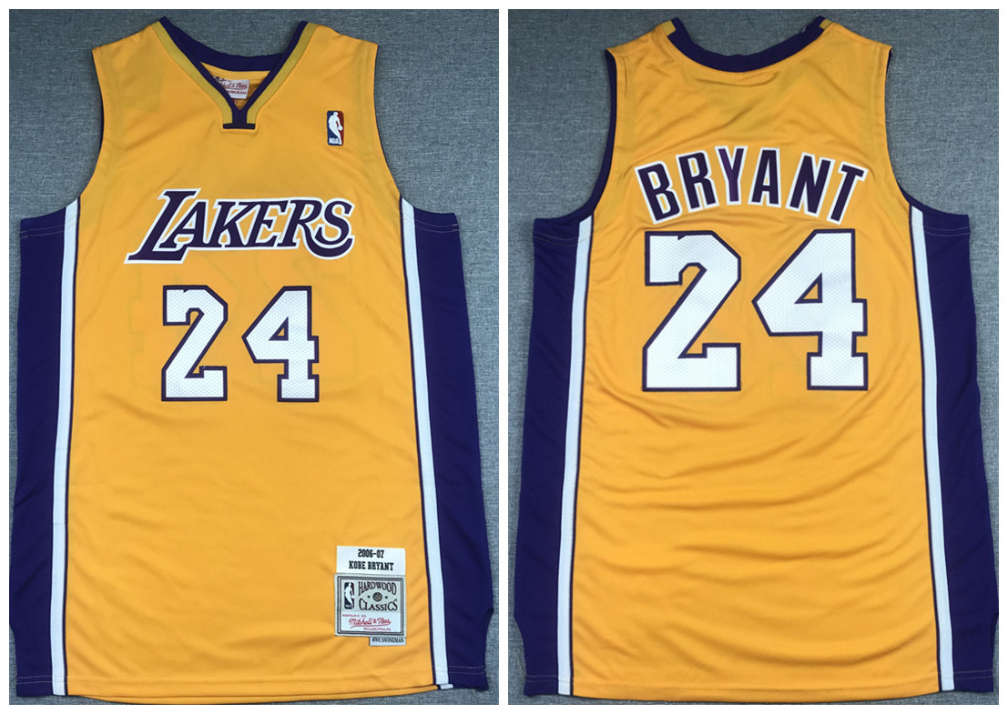 Men's Los Angeles Lakers #24 Kobe Bryant Gold 2006-2007 Throwback Stitched Jersey