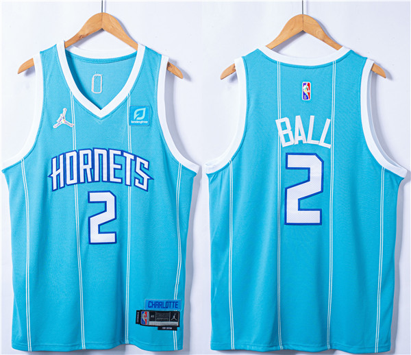Men's Charlotte Hornets #2 LaMelo Ball Blue 75th Anniversary Stitched NBA Jersey