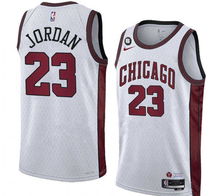 Men's Chicago Bulls #23 Michael Jordan White 2022/23 City Edition With NO.6 Patch Stitched Basketball Jersey