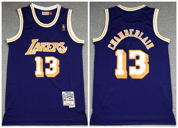 Men's Los Angeles Lakers #13 Wilt Chamberlain Purple Throwback Stitched Jersey