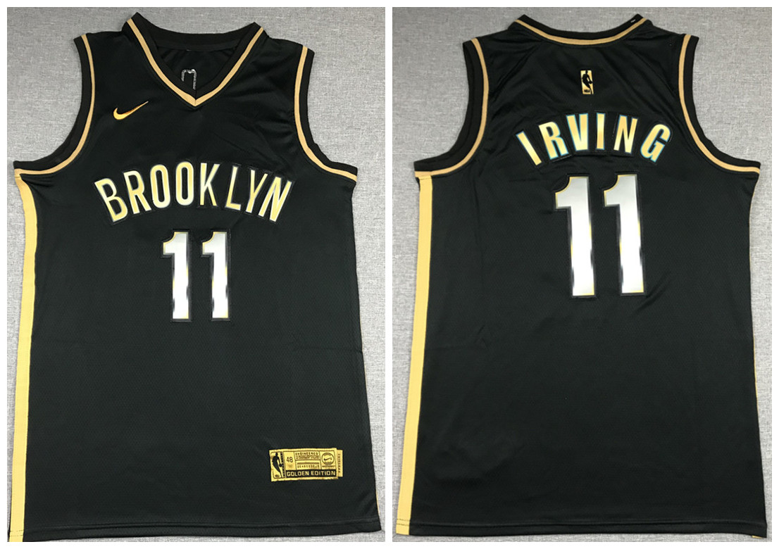 Men's Brooklyn Nets #11 Kyrie Irving 2020 Black Gold Edition Stitched Jersey
