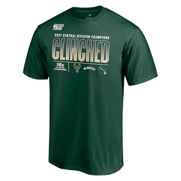 Men's Milwaukee Bucks 2021 Green Central Division Champions Locker Room T-Shirt