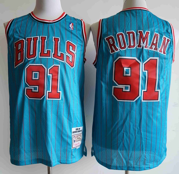 Men's Chicago Bulls #91 Dennis Rodman Blue Mitchell & Ness 1995-96 Hardwood Classics Reload Swingman Throwback Stitched Jersey